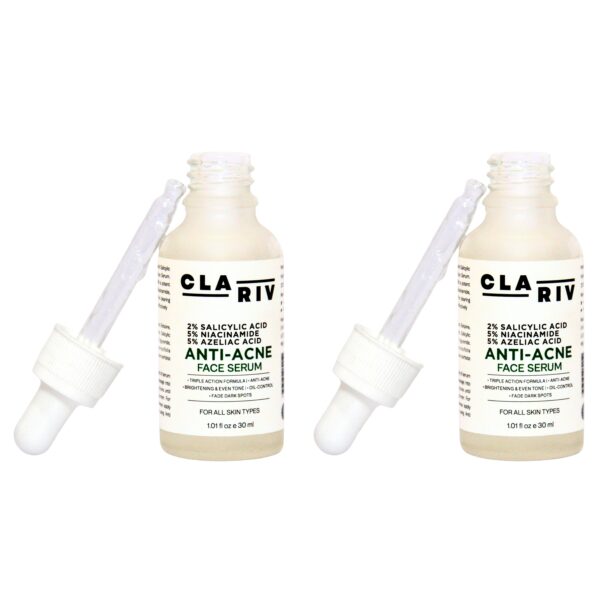 PACK of 2 CLARIV Anti-Acne Face Serum with 5% Niacinamide, 2% Salicylic Acid & 5% Azelaic Acid